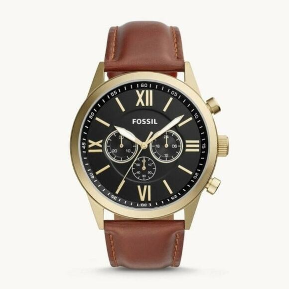 FOSSIL BQ2261 FLYNN GOLD BLACK BROWN LEATHER CHRONOGRAPH  MEN WATCH - Picture 2 of 5